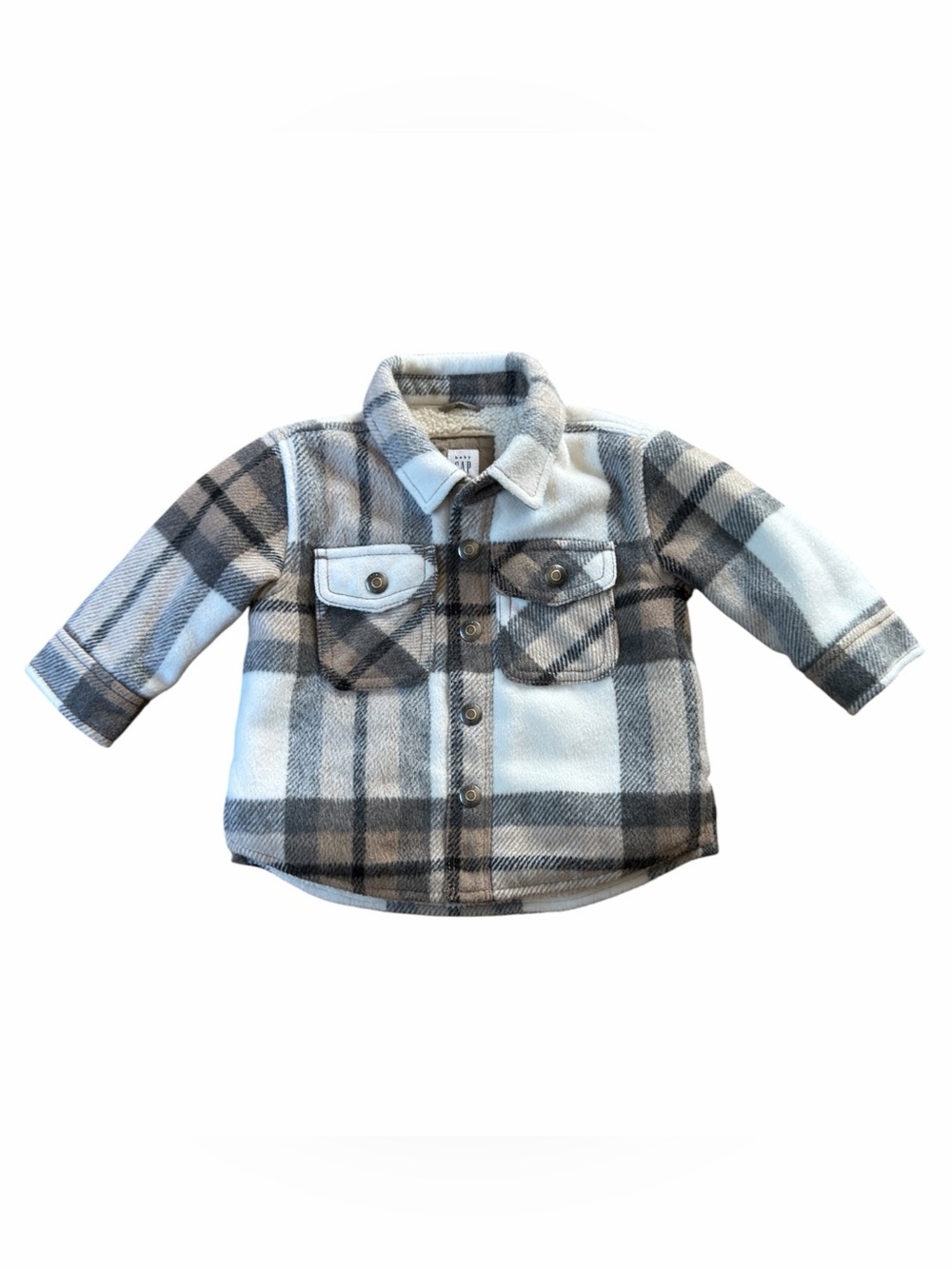 Baby Gap Sherpa Lined Plaid Shirt Jacket 6-12 Months Brown White Winter Coat EUC